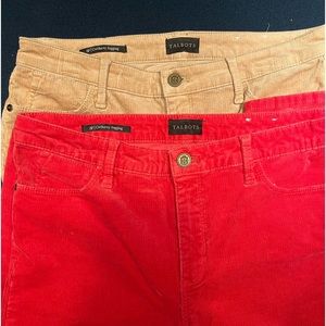 Talbots 8P Corduroy Leggings. NWOT in Tan ( Khaki) and Talbots  Patio Red.